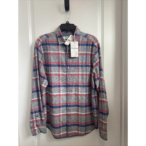 Tommy Bahama Canyon Beach Bonfire Plaid Flannel Shirt Men’s Medium Carbon Grey - Picture 2 of 8